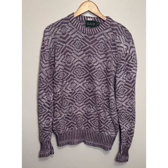 VTG Crew Cotton Fair Isle Purple White Crew Sweater M - Picture 3 of 9